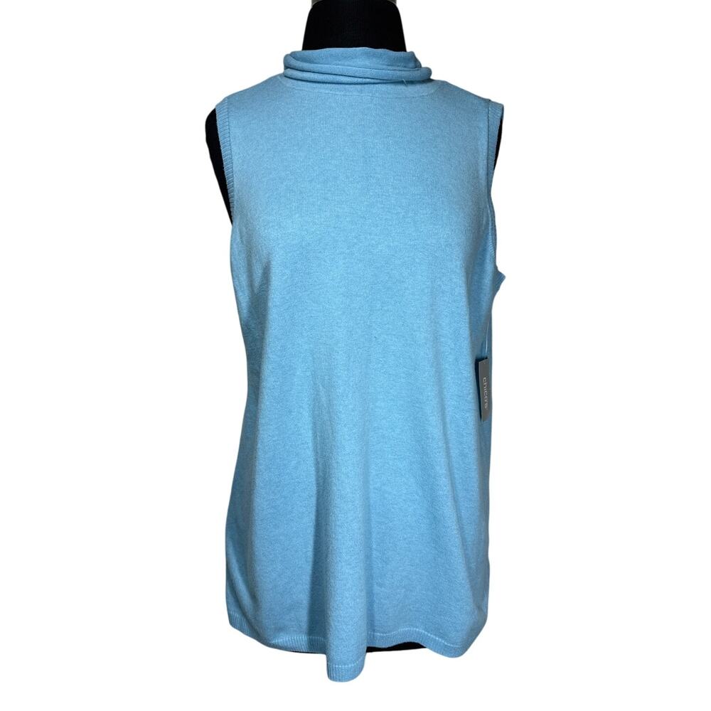 Chico’s Zenergy Cotton Cashmere Turtleneck Tank Top Sweater Light Blue Sz 1 / M